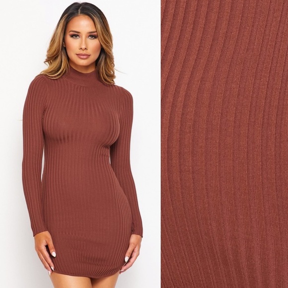 Chocolate Mock Neck Knit Dress from Hera Collection - Picture 4 of 5
